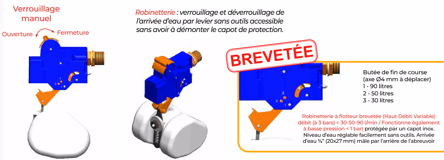 Flotteur de bac pâturage à débit réglable 30/50/90 L/min QUALIFLOW HDV
