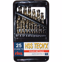 Forets 1 a 13 mm tecn`x hss m2 coffret de 25 pieces riss
