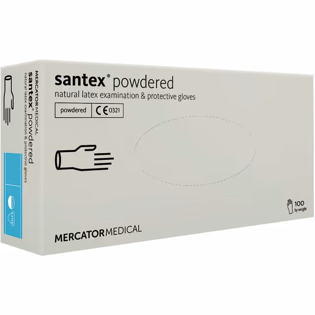 Gants latex poudres t9-10 blanc boite de 100 santex powdered