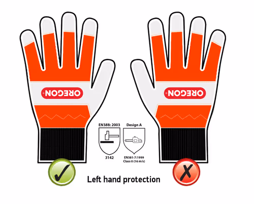 Gants pour la main gauche en cuir de protection de tronçonneuse Oregon Larges (taille 10) (91305L)