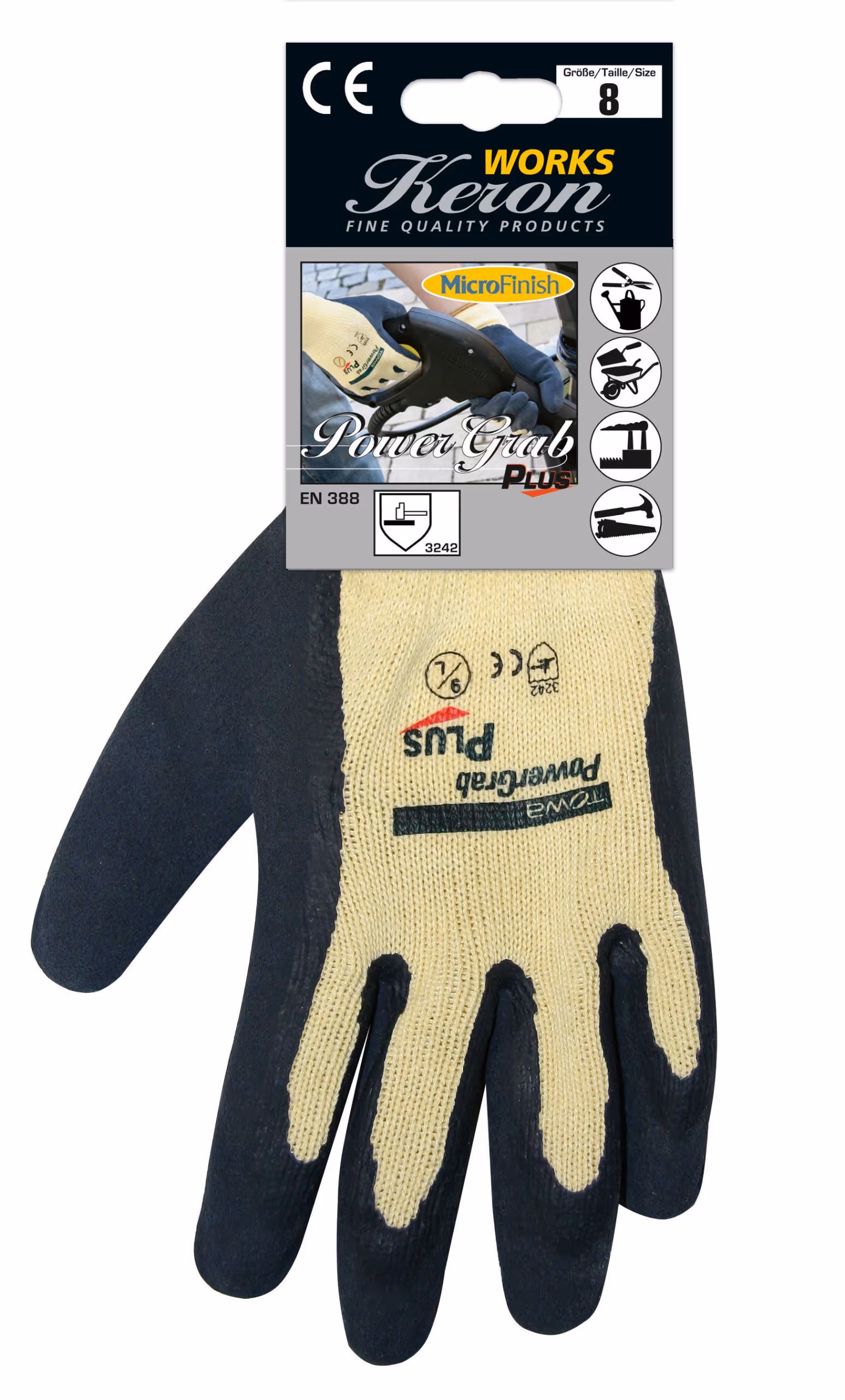 Gants PowerGrab Plus gris/jaune, taille 8/M