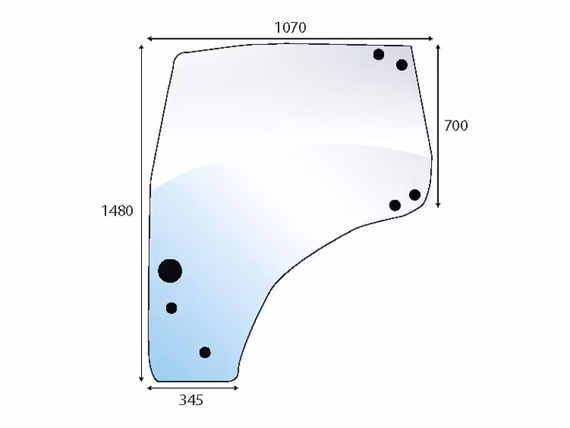 Glace porte gauche teintée bombée 7 trous Ford New Holland 82027357 adaptable