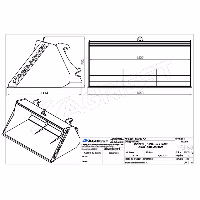 Godet frontal ap-gf a lame lg1500 agram