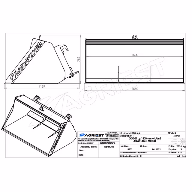 Godet frontal ap-gf a lame lg1500 merlo
