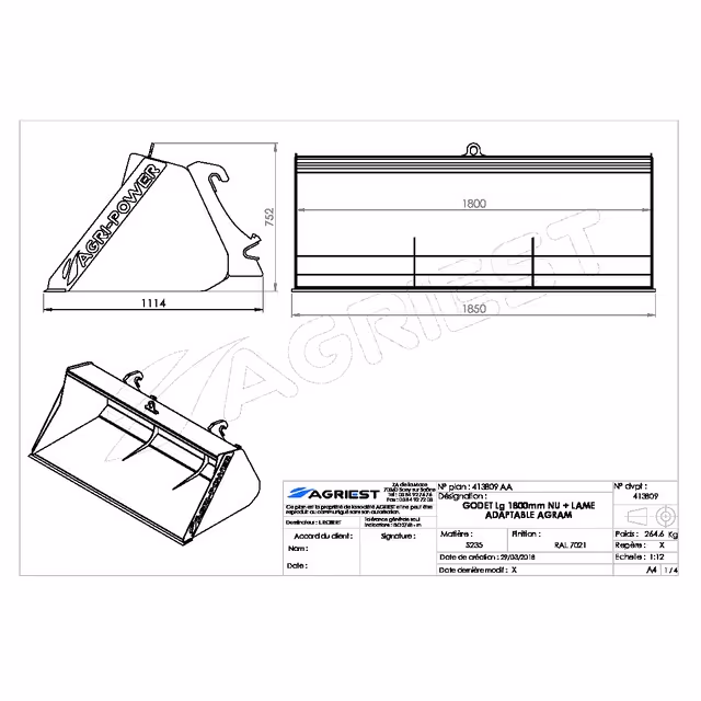 Godet frontal ap-gf a lame lg1800 agram