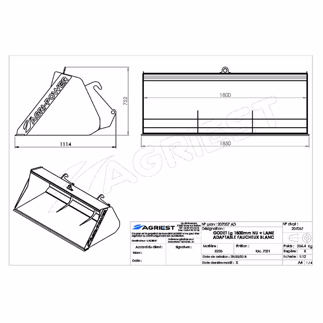 Godet frontal ap-gf a lame lg1800 faucheux std