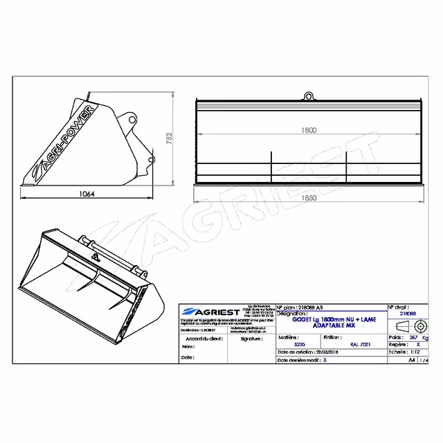 Godet frontal ap-gf a lame lg1800 mailleux