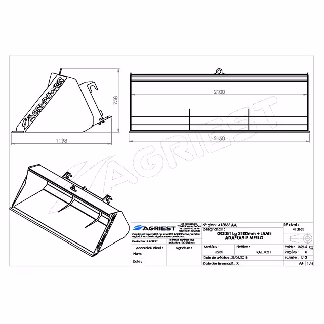 Godet frontal ap-gf a lame lg2100 merlo