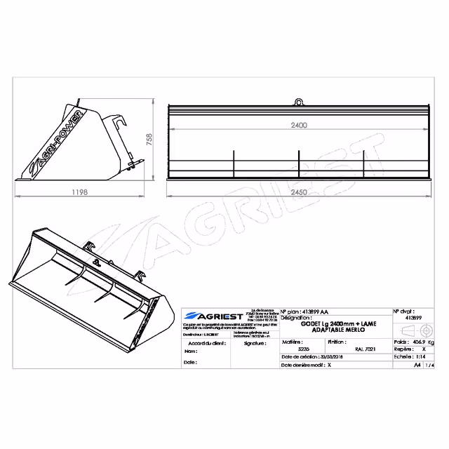 Godet frontal ap-gf a lame lg2400 merlo