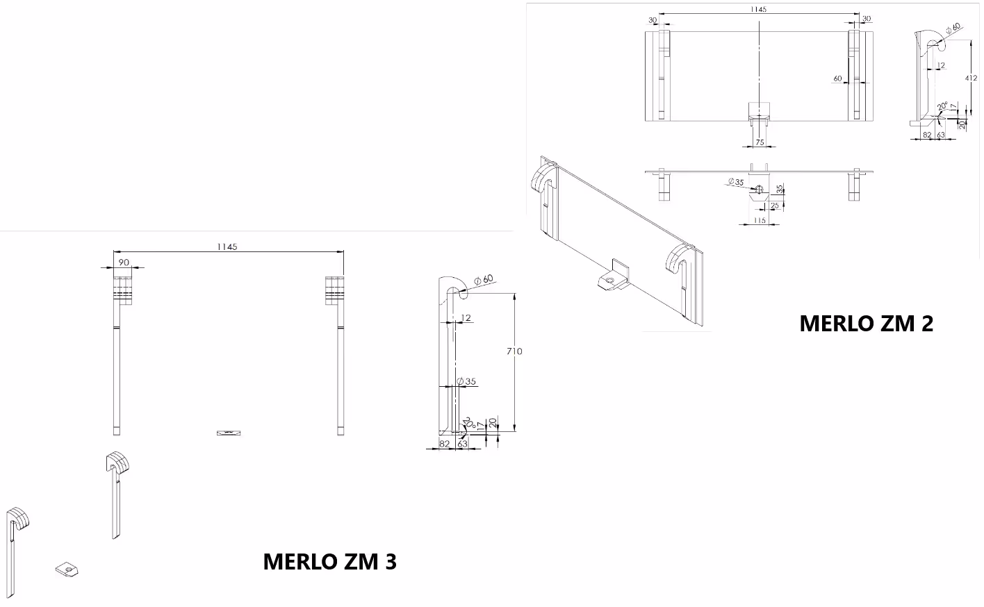 Godet universel 1500 attache Merlo