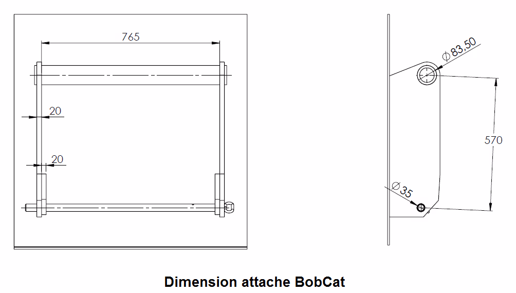 Godet universel 2000 attelage Bobcat