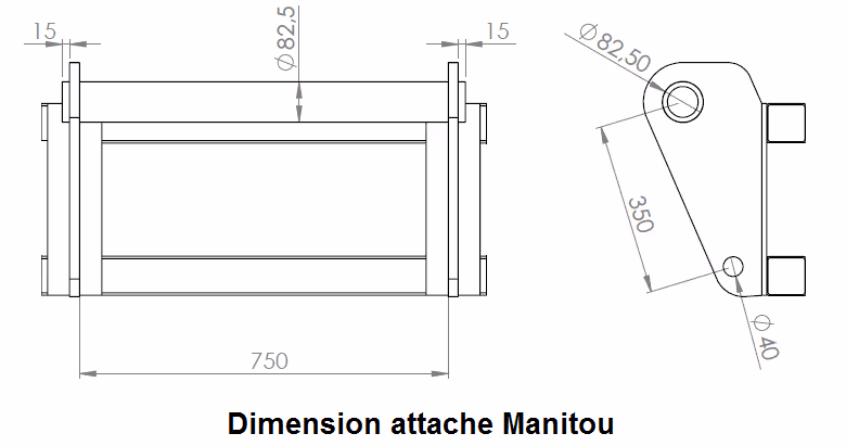 Godet universel 2000 attelage Manitou