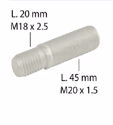 GOUJON DE ROUE M18 X 2.5 - L 20 MM - M20 X 1.5 - L 45 MM