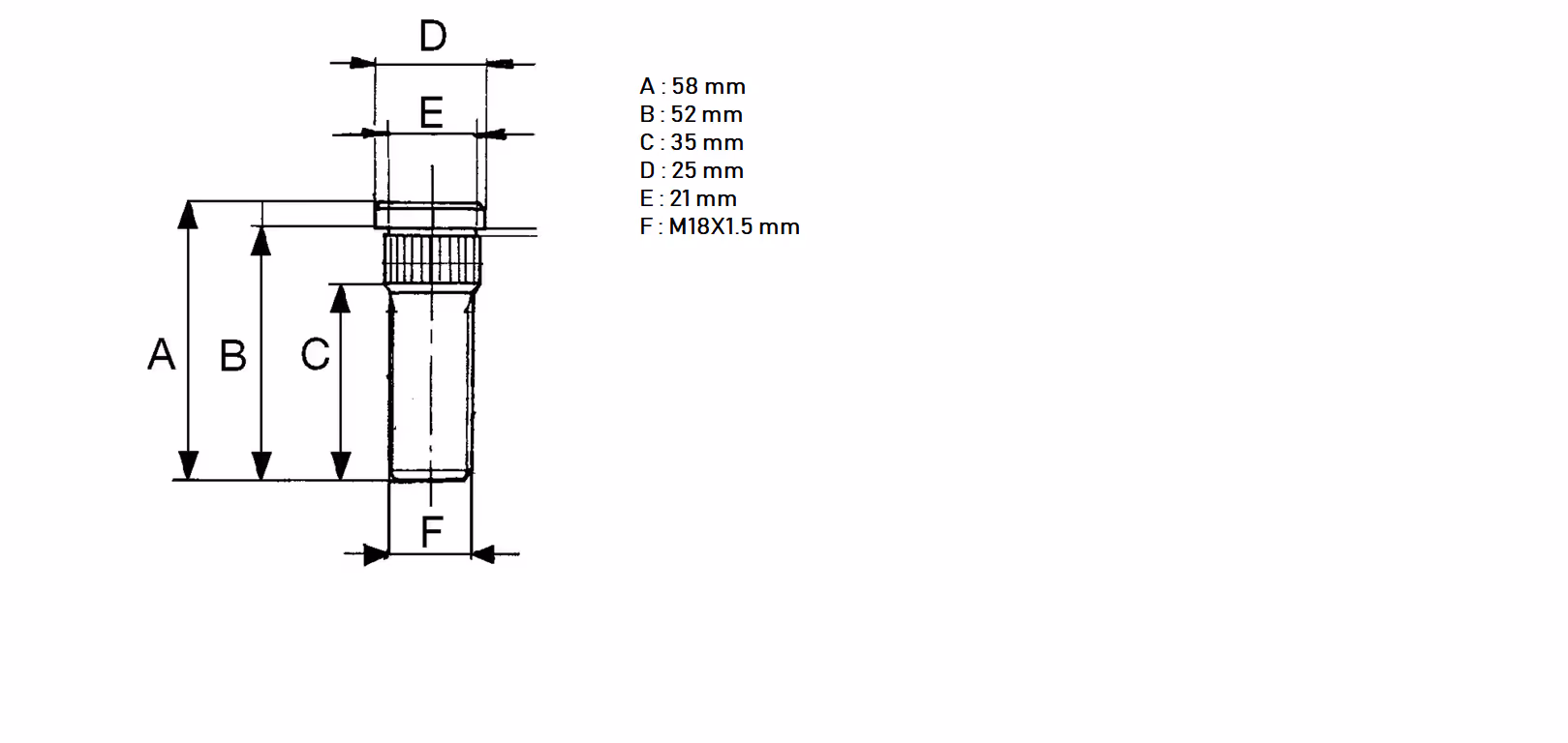 Goujon de roue M18X1.5 mm