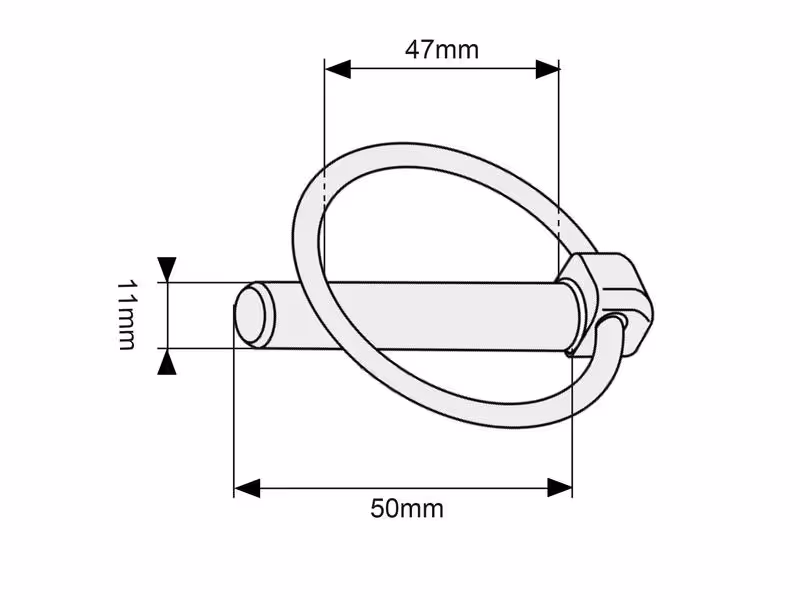 Goupille clip, Ø axe11mm x 50mm - Vendu par 10 - adaptable sur tracteurs Case IH, New Holland, Steyr - ref 83902702