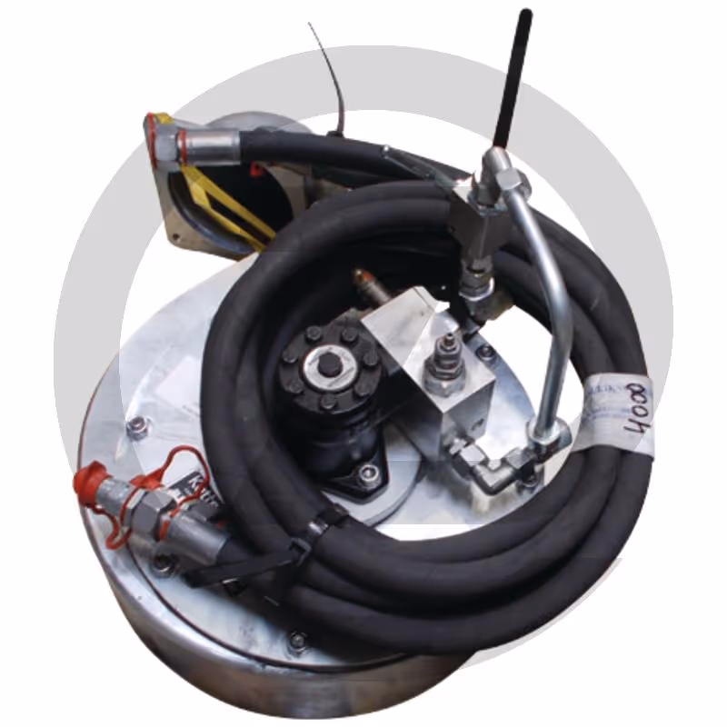 Assistance de remplissage turbo 6" - montée sur la pipe d'aspiration, Ø nominal 150 mm, galvanisée, entrainement par moteur hydraulique Danfoss, avant gauche - capacité de débit env. 4000 - 4500 l/min (selon le support) - comprend : assistance de r