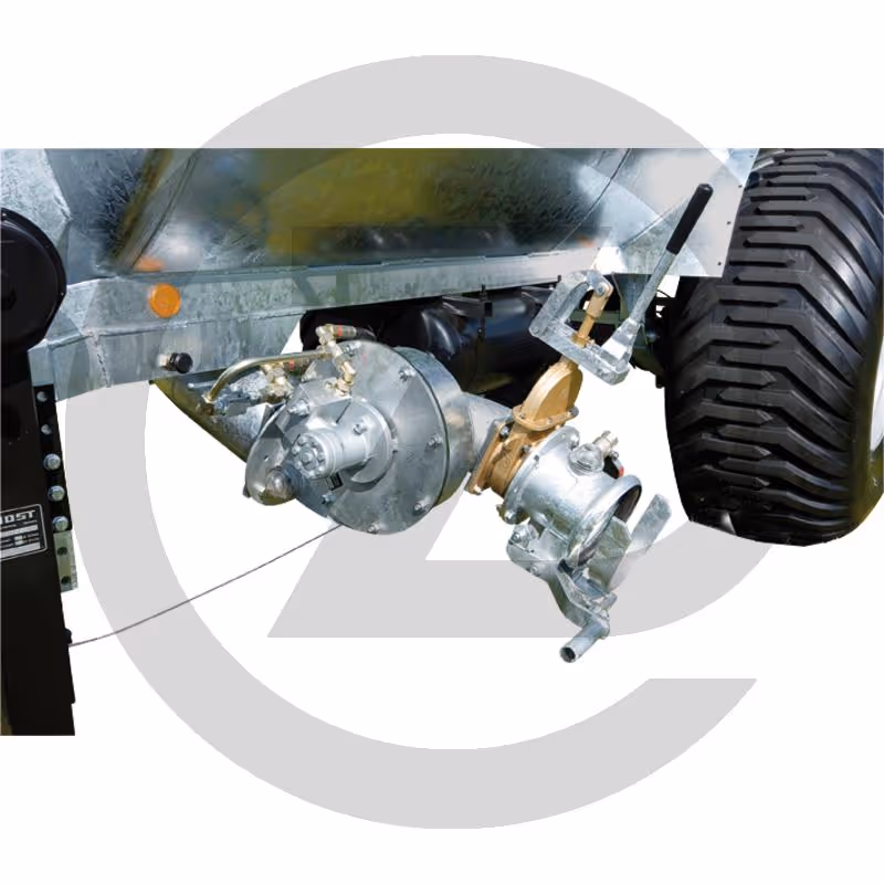Assistance de remplissage turbo 6" - montée sur la pipe d'aspiration, Ø nominal 150 mm, galvanisée, entrainement par moteur hydraulique Danfoss, avant gauche - capacité de débit env. 4000 - 4500 l/min (selon le support) - comprend : assistance de r
