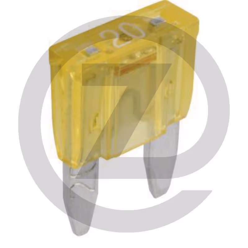 Fusibles à fiches plates, mini, avec tém - 32 V max. / 20 A | jaune | VPE 10 | blister