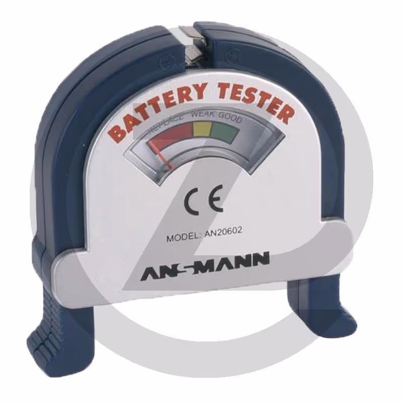 Testeur de piles - convient pour tout type de pile commune. Micro, Mignon, Baby, Mono, bloc 9V ainsi que pile bouton.