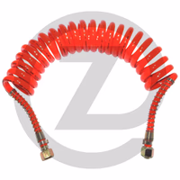 Tuyau pneumatique spiralé, en élastomère - écrou prémonté, - avec ressort anti-torsions en acier