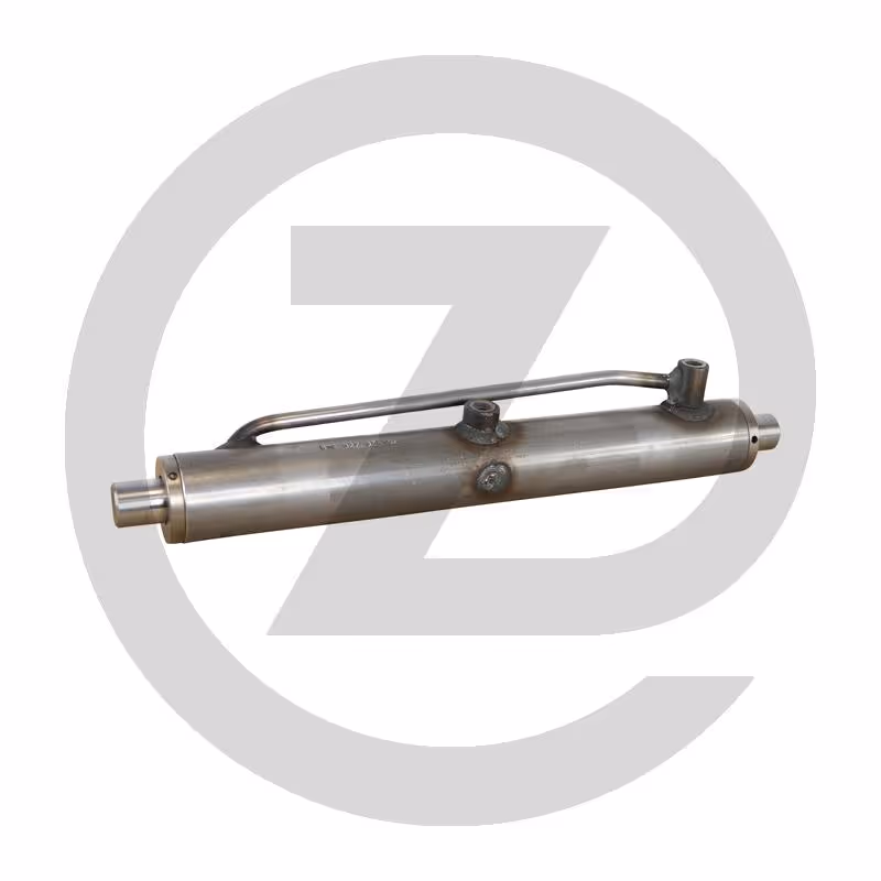 Vérin de blocage - pour essieu directionnel - (nouveau modèle) version serrée, sans trous, dans la tige de piston, sans filetage. - 2 kits de joints sont nécessaires pour ce cylindre!