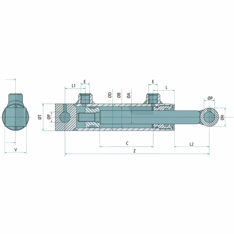 Vérin double effet D30x50 C100 mm L300 mm avec fixation 25.25 mm
