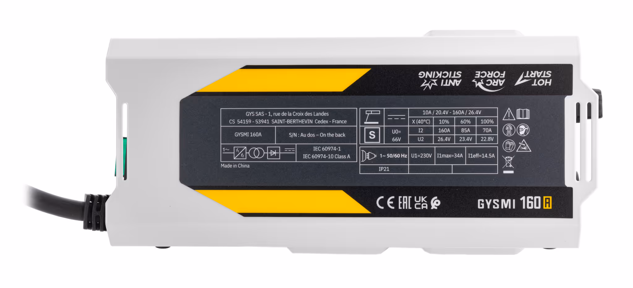 Poste à souder à l'électrode enrobée 160A Monophasé 230V (MMA) - Pour électrodes Ø1,6 à 4,0mm GYS - GYSMI 160A -  Avec Valise, Porte-électrode & Câble de masse