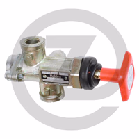 Haldex Valve de frein de stationnement - commande manuelle, bouton rouge, carré avec plaque et soufflet, surfaces de raccordement non-usinées