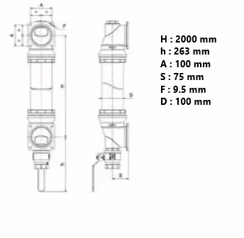 Indicateur de niveau tubulaire avec vidange 2000 mm ø100