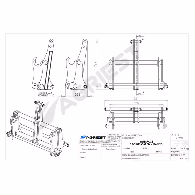 Interface chargeur 3pts cat3n-manitou