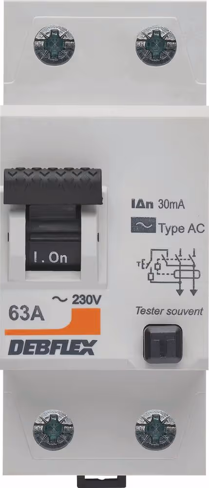 INTERRUPTEUR DIFFERENTIEL 2P 30MA 63A 2 MODULES TYPE AC GRIS CLAIR