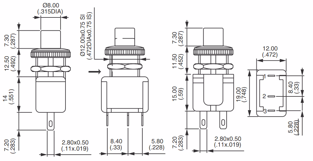 Interrupteur poussoir ON-OFF 12-24V 3A