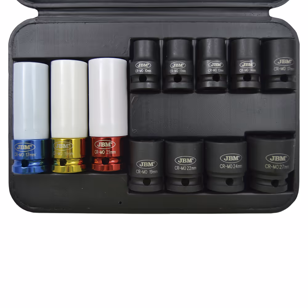 Jeu de 12 douilles a choc de 1/2" 6 pans special extraction roue