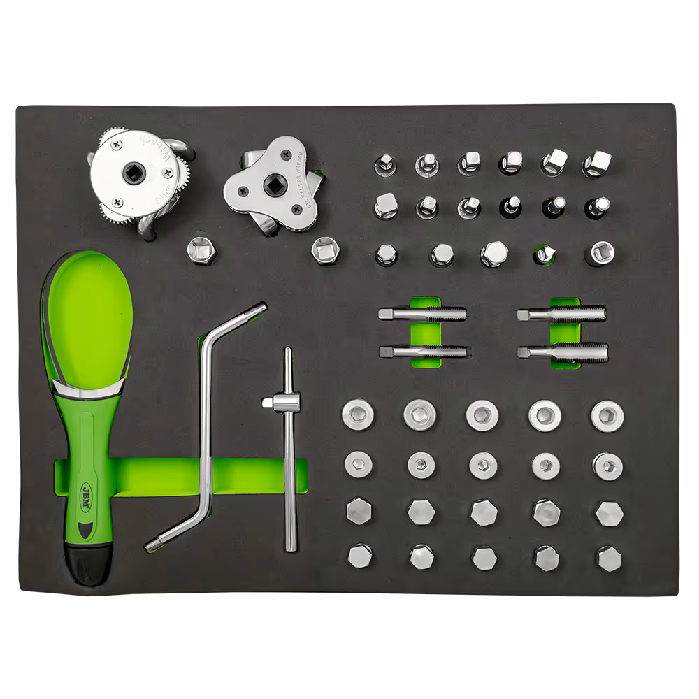 Jeu de 5 auges pour l'armoire avec des outils pour le remplacement d'huile