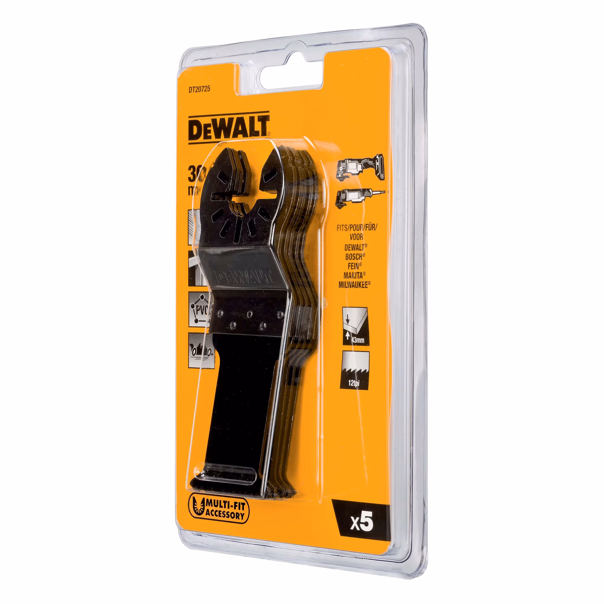 Jeu de 5 lames 30 x 43 mm BiM pour la coupe rapide pour multi-cutter. Bois, plaque de plâtre, PVC
