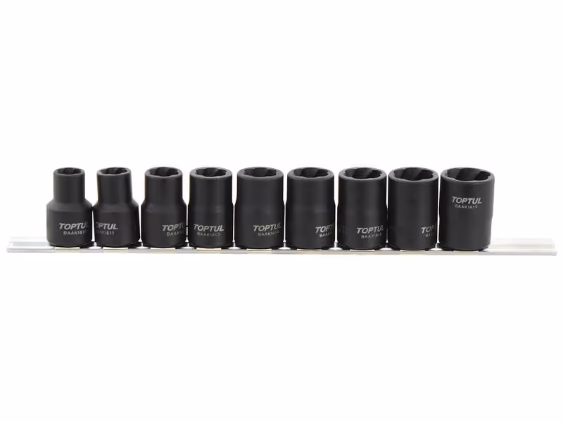 Jeu de douilles 1/2'' sur rail de fixation. (9 pc.)