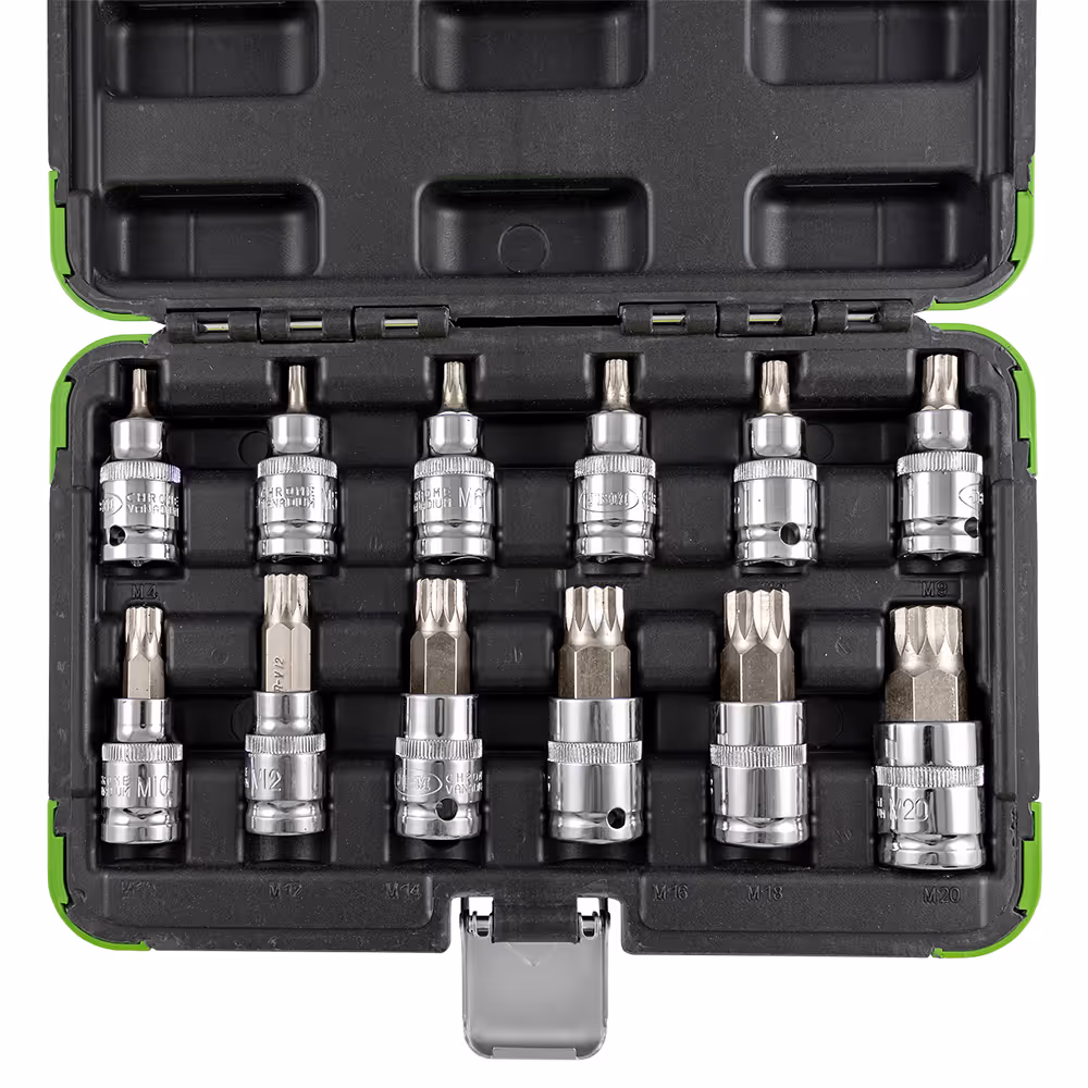 Jeu de douilles 12 pièces de 1/2" - 12 pans - chrome