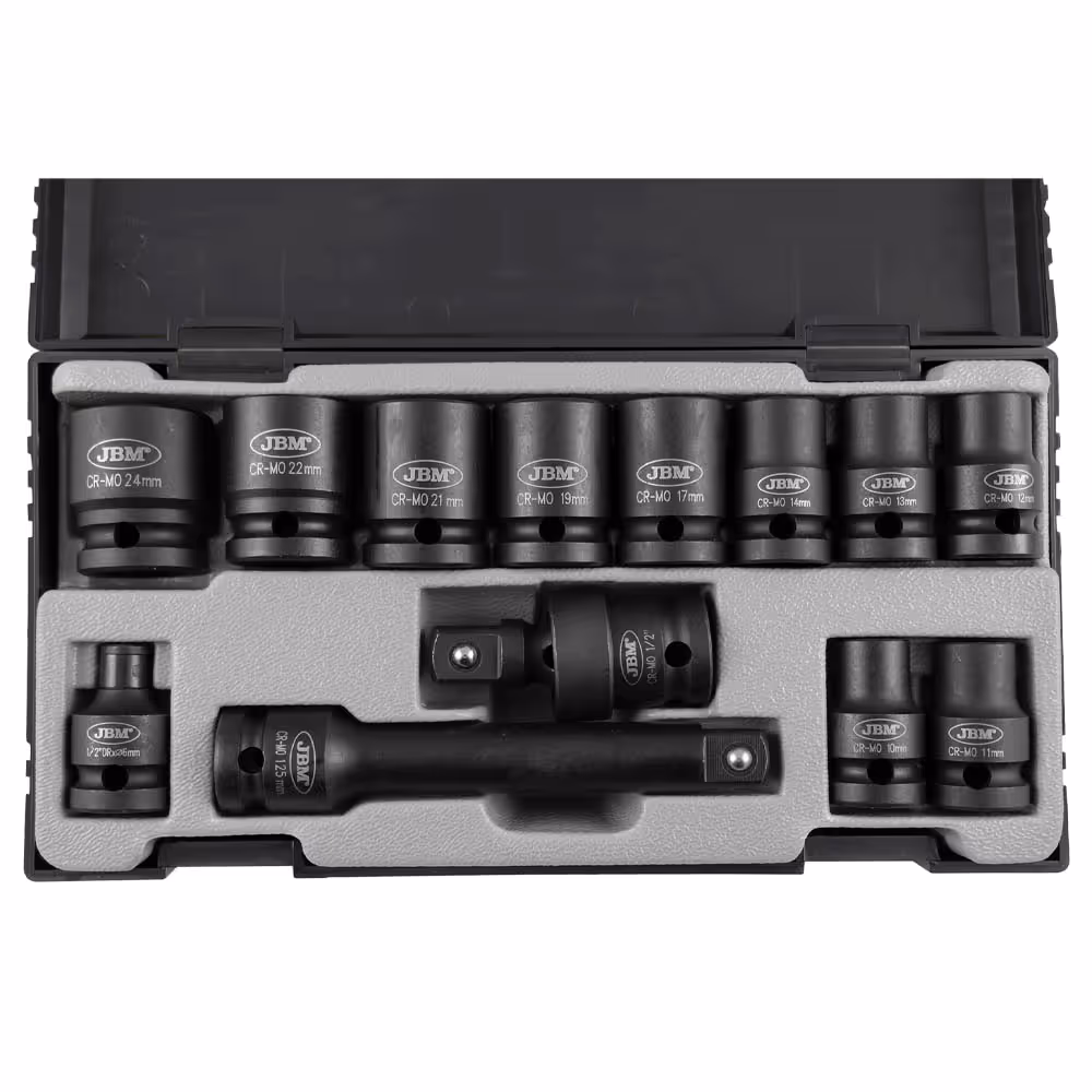 Jeu de douilles a choc de 13 pieces de 1/2" 6 pans + reducteur