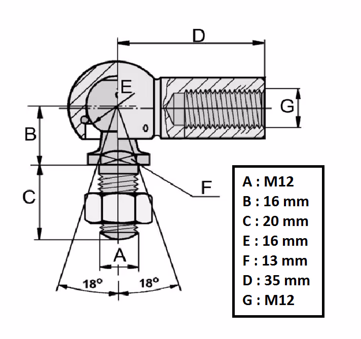 JOINT A ROTULE POUR VÉRIN A GAZ M12