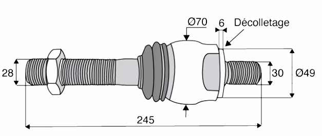 Rotule axiale Universel M30x1.5 D L245 mm