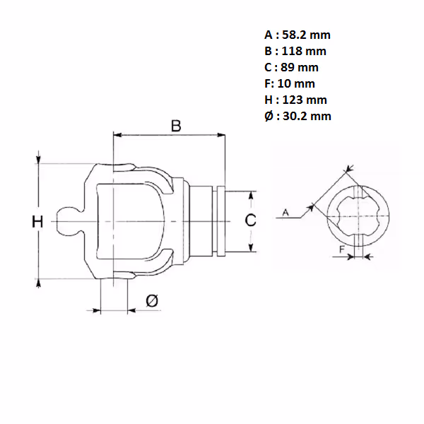 Joint grand angle 80° CT 1"3/8 6 c - CM quadrilobé 58.2 mm | Bondioli