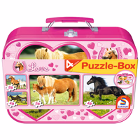 Jouet Chevaux - Coffret de puzzles 2x26, 2x48 pièces, dans un coffret métallique