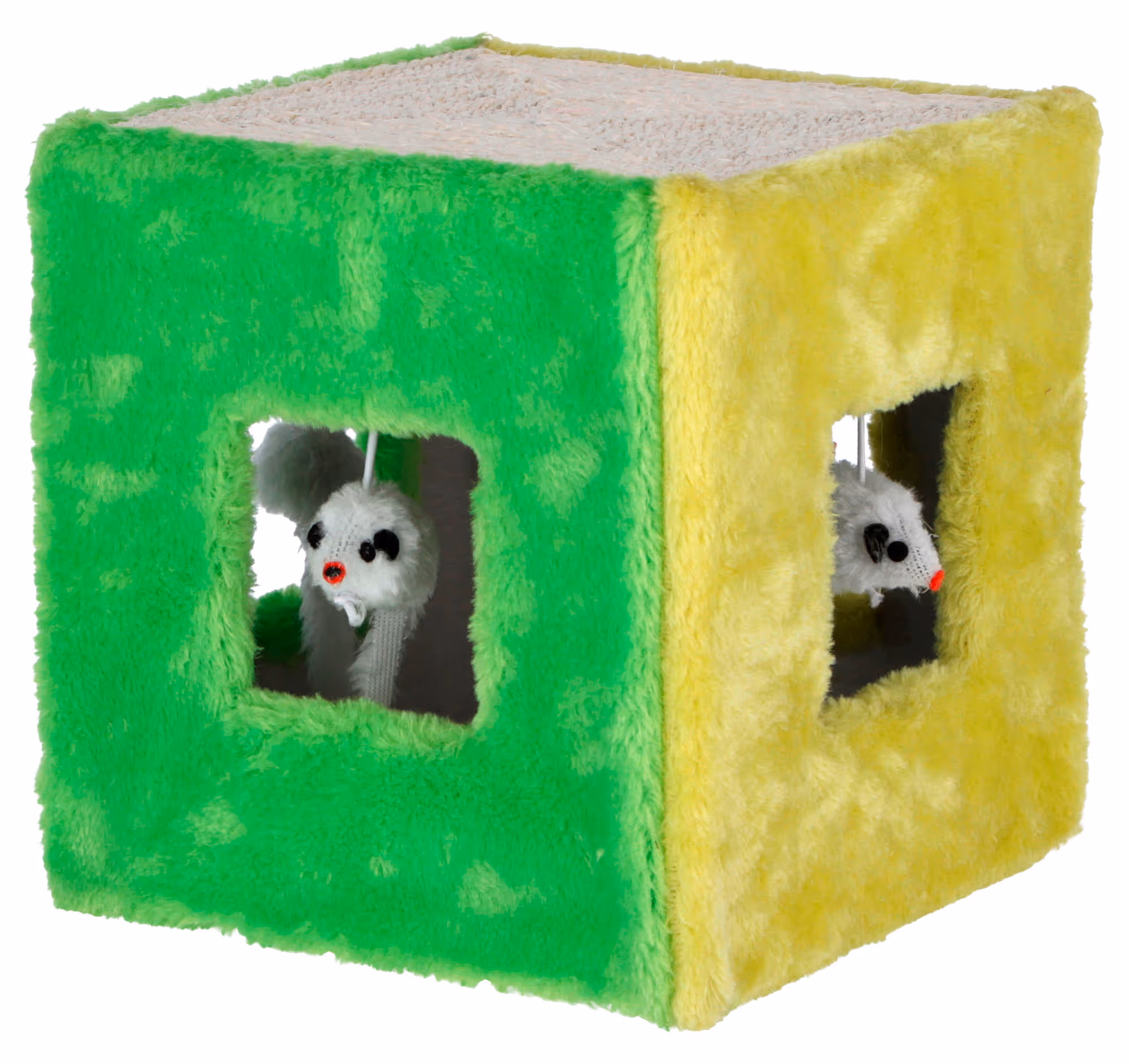 Jouet en sisal pour chat 20x20x20cm, vert/jaune
