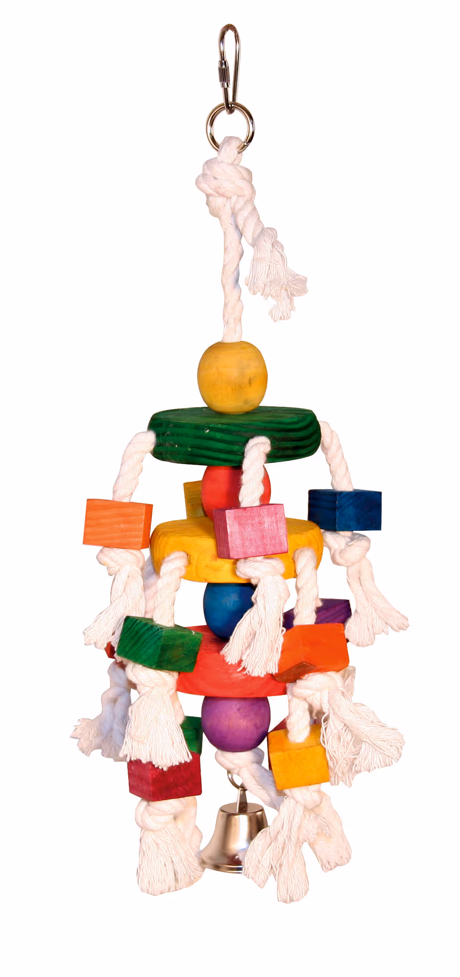Jouet pour perroquet bois, 35cm, corde/clochette