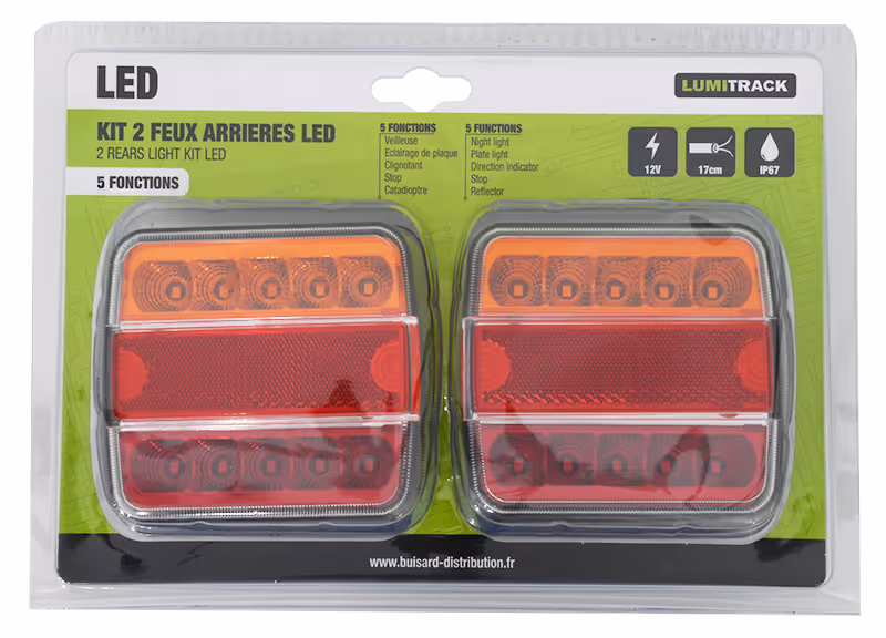 KIT 2 FEUX AR LED 5F R/J SORT. CABLE SOUS COQUE
