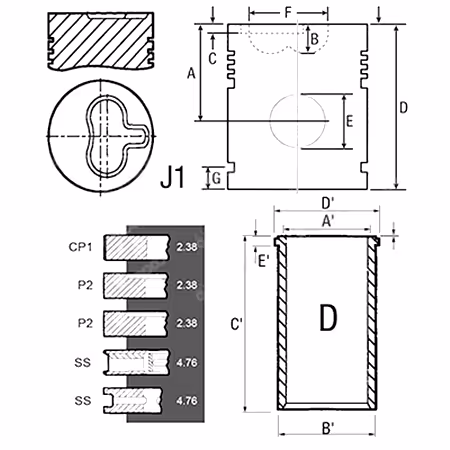 Kit chemise piston 5 segments Ø84.14 mm Massey Ferguson 3640482M91
