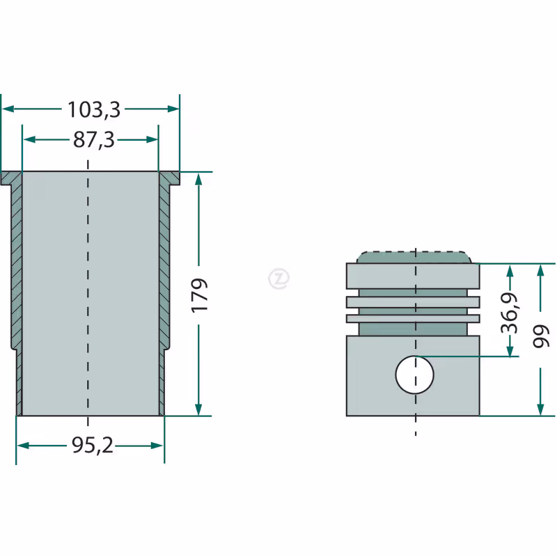 Kit chemise piston, complet   5 segments, Ø 78,31 mm    Ø axe de piston 28 x 72 mm