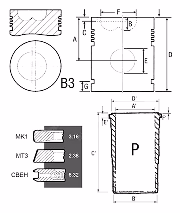 Kit chemise piston segment et joint de chemise Ø108 mm avant n°122999 John Deere RE23165