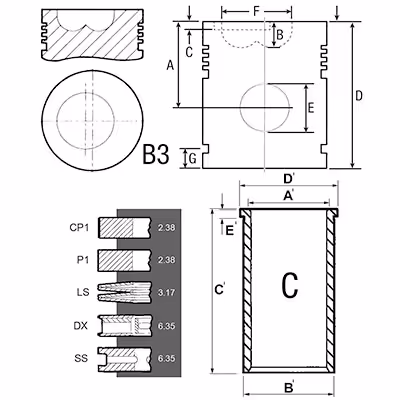 Kit chemise piston segments Massey Ferguson 3637428M91