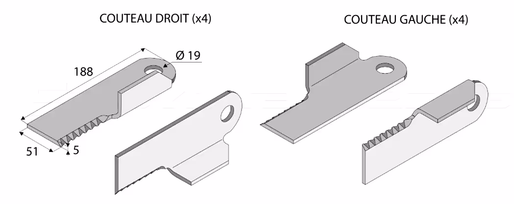 Kit de 4 lames cranté droite et 4 gauche